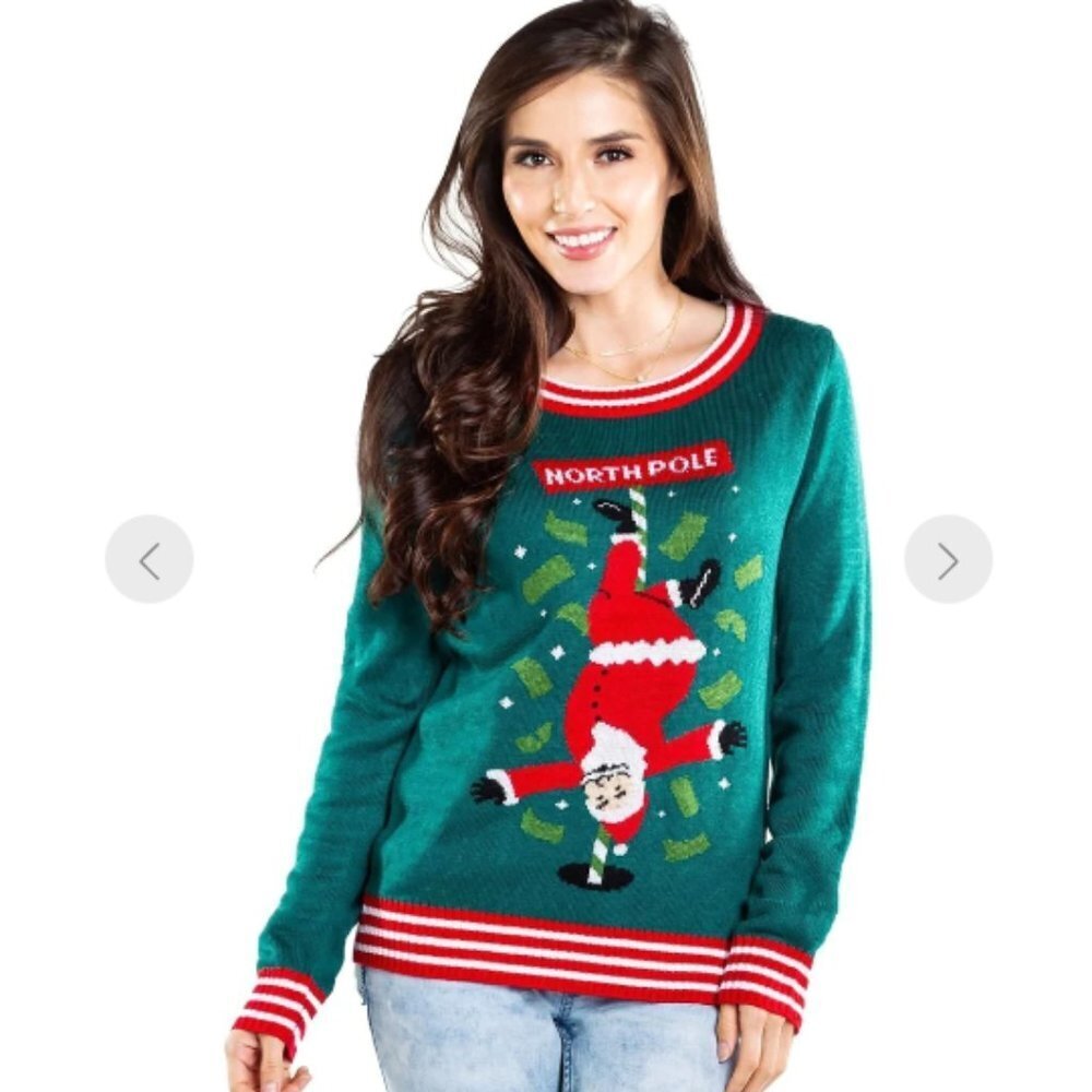 Tipsy Elves Womens North Pole Dancer‎ Ugly Christmas Sweater Green Red Large
